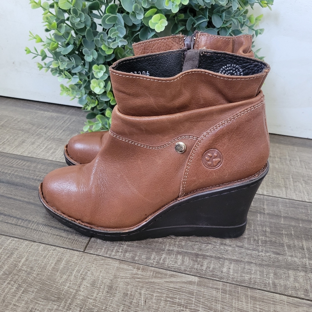 Lobo Solo Women’s Wedge Bootie Ankle Boots Leather Brown Size 8